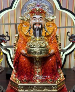 tượng thần tiền bột đá cẩm thạch đỏ có hào quang đẹp