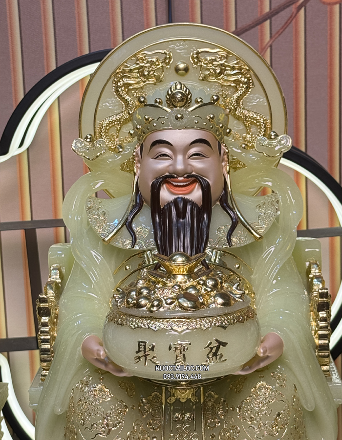 Tượng Thần Tiền bằng bột đá thạch ngọc da đồng có hào quang đẹp