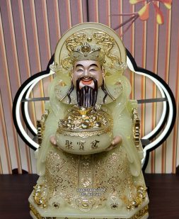 Tượng Thần Tiền bằng bột đá thạch ngọc da đồng có hào quang đẹp