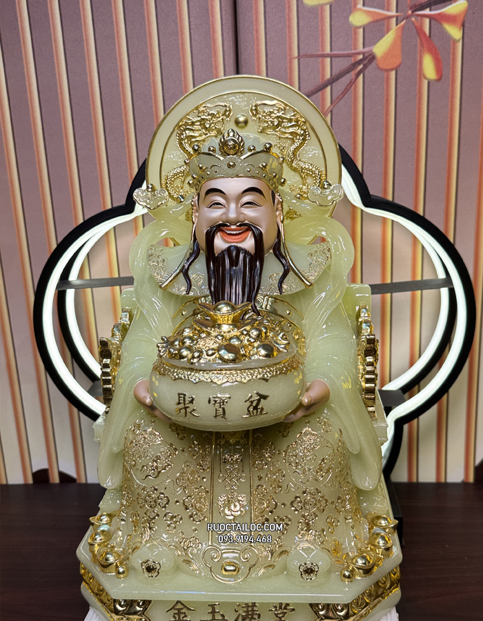 Tượng Thần Tiền bằng bột đá thạch ngọc da đồng có hào quang đẹp