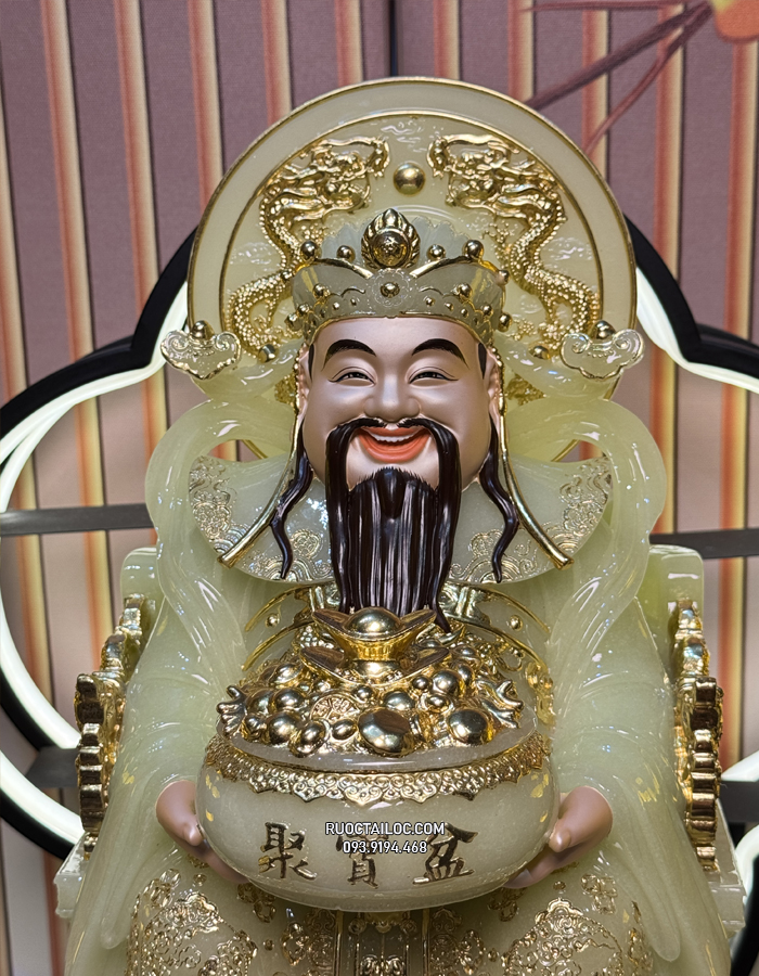 Tượng Thần Tiền bằng bột đá thạch ngọc da đồng có hào quang đẹp