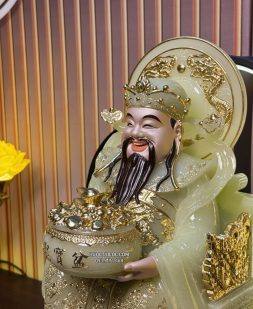 Tượng Thần Tiền bằng bột đá thạch ngọc da đồng có hào quang đẹp