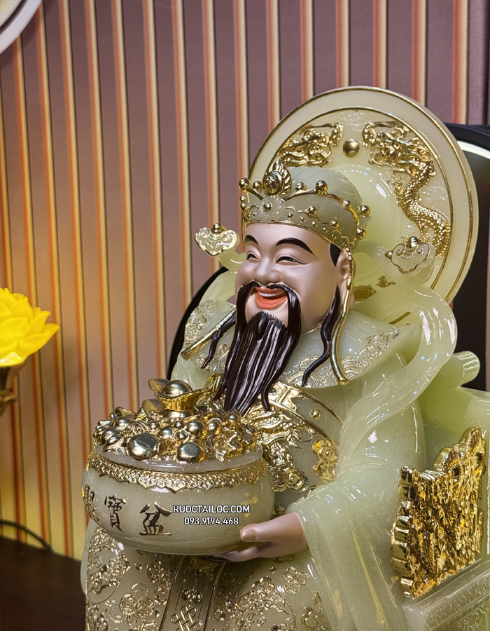 Tượng Thần Tiền bằng bột đá thạch ngọc da đồng có hào quang đẹp