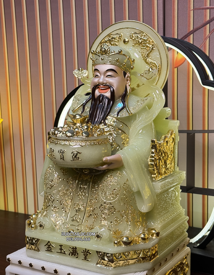 Tượng Thần Tiền bằng bột đá thạch ngọc da đồng có hào quang đẹp