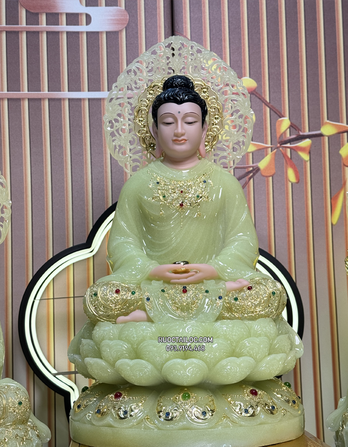 Tượng Phật Thích Ca bằng bột đá thạch ngọc - xanh đẹp 