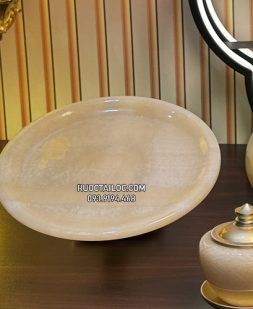 dĩa trái cây thờ cúng bằng đá tự nhiên vàng ngọc đẹp