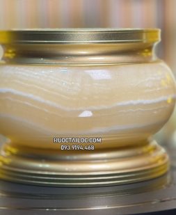 Lư hương bát nhang thờ cúng bằng đá tự nhiên vàng ngọc đẹp