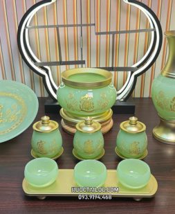 trọn bộ đồ thờ cúng chiêu tài tiến bảo bằng bột đá xanh thạch ngọc đẹp
