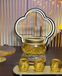 Trọn bộ đồ thờ cúng bằng lưu ly vàng đẹp