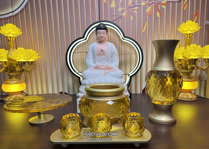 Trọn bộ đồ thờ cúng bằng lưu ly vàng đẹp