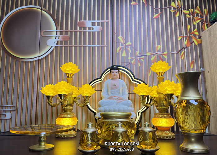 Trọn bộ đồ thờ cúng bằng lưu ly vàng đẹp