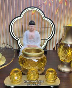 Trọn bộ đồ thờ cúng bằng lưu ly vàng đẹp