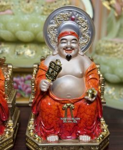 Tôn tượng Ông Địa Thần Tài bằng bột đá màu cẩm thạch đỏ, da đồng có hào quang đẹp