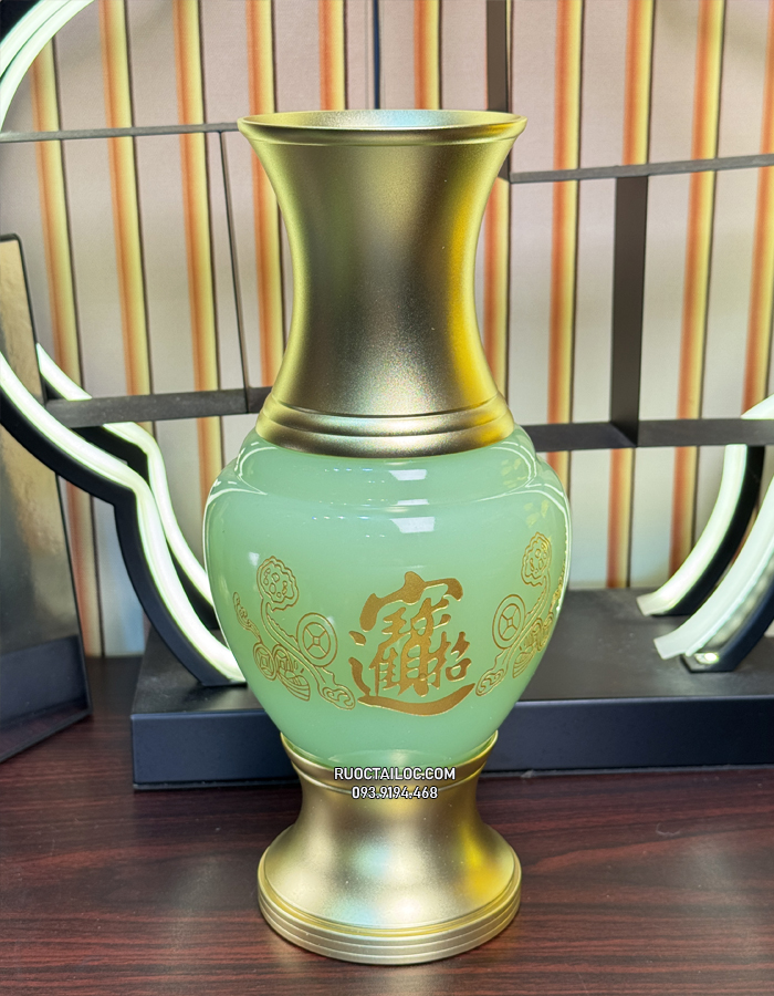 bình bông thờ cúng chiêu tài tiến bảo xanh thạch ngọc đẹp