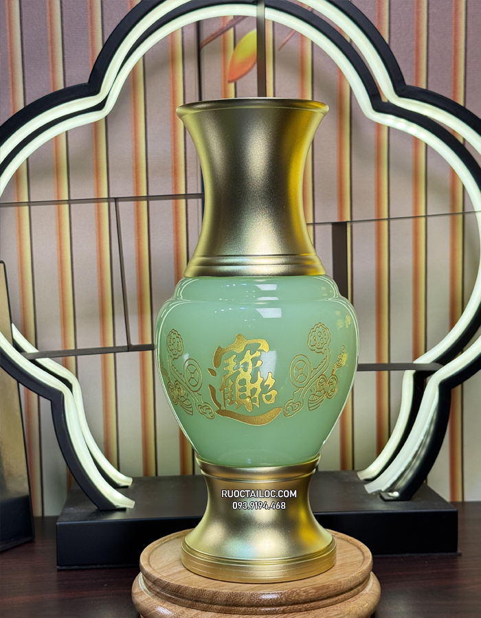 bình bông thờ cúng chiêu tài tiến bảo xanh thạch ngọc đẹp