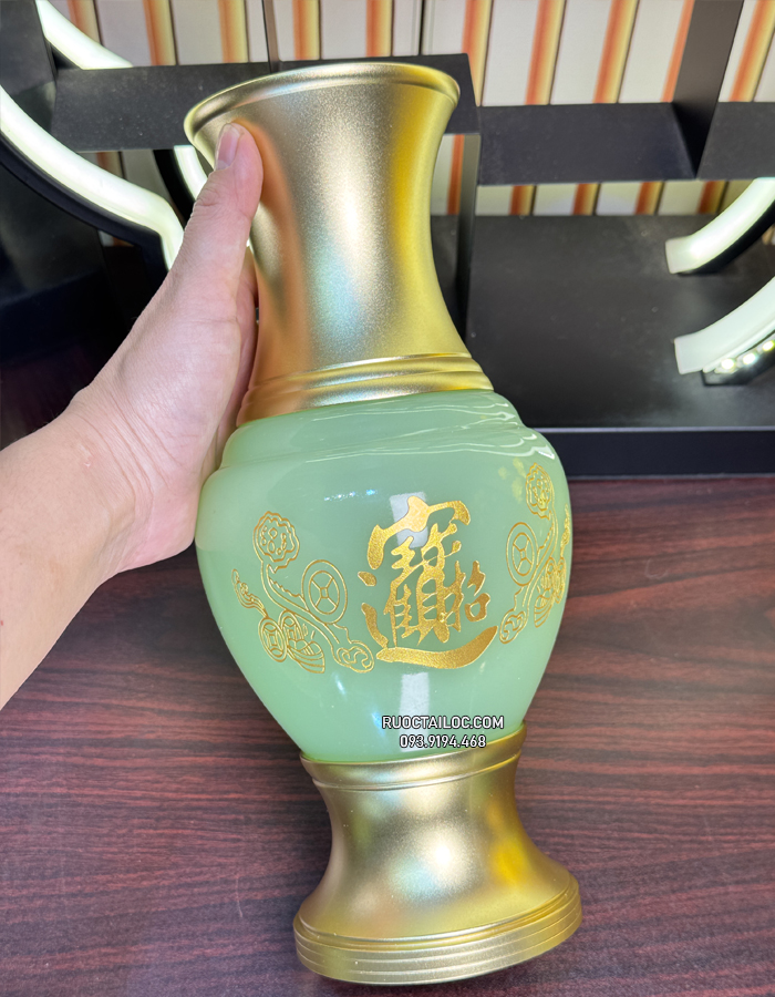 bình bông thờ cúng chiêu tài tiến bảo xanh thạch ngọc đẹp