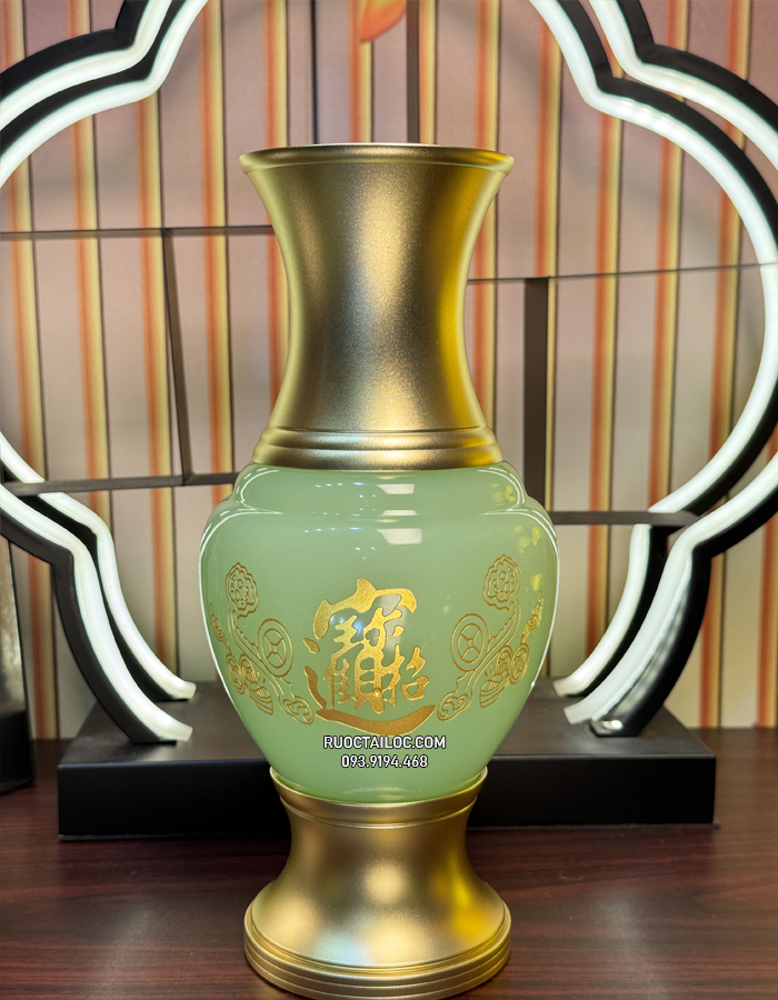 bình bông thờ cúng chiêu tài tiến bảo xanh thạch ngọc đẹp