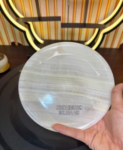 Dĩa trái cây thờ cúng bằng đá tự nhiên trắng xanh đẹp