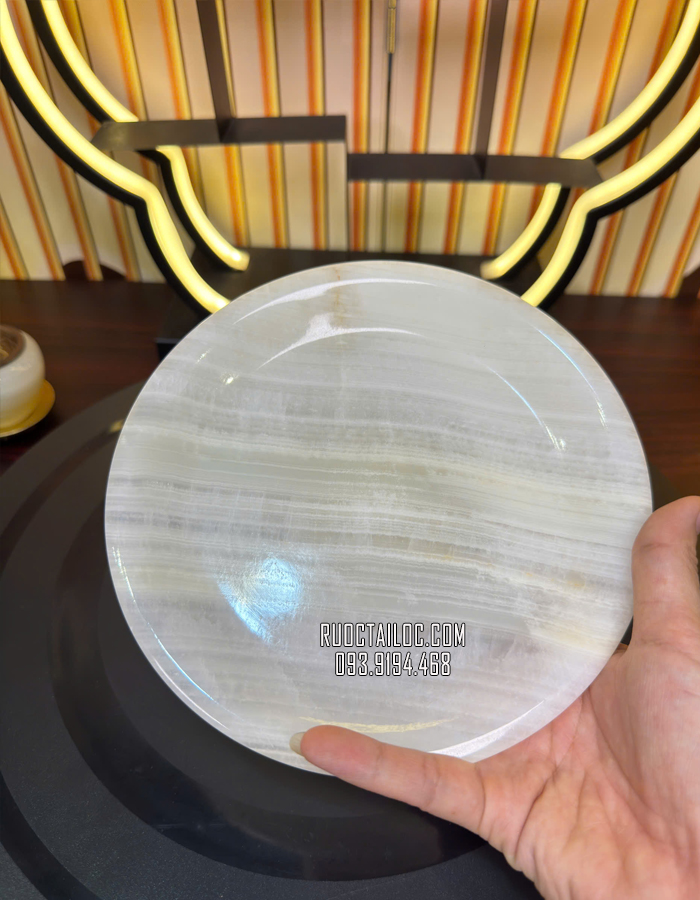 Dĩa trái cây thờ cúng bằng đá tự nhiên trắng xanh đẹp