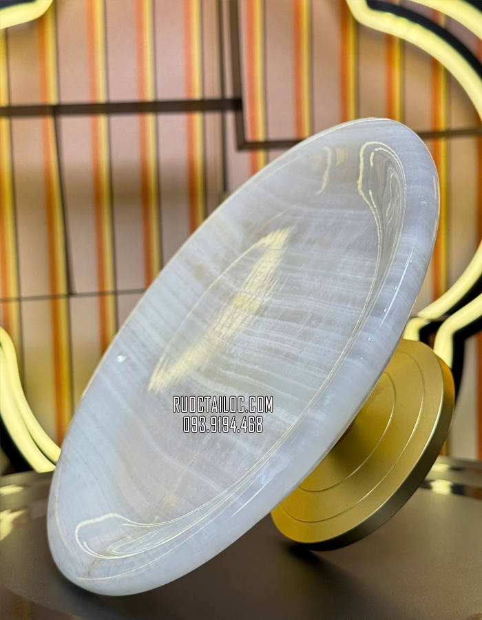 Dĩa trái cây thờ cúng bằng đá tự nhiên trắng xanh đẹp