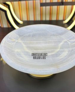 Dĩa trái cây thờ cúng bằng đá tự nhiên trắng xanh đẹp