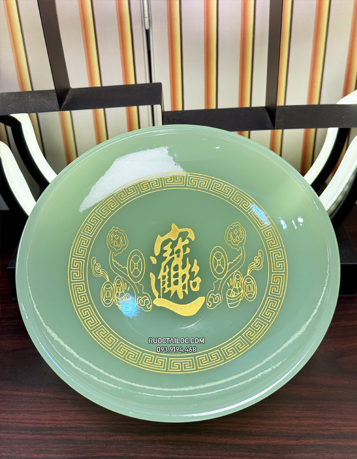 Dĩa trái cây thờ cúng chiêu tài tiến bảo bằng bột đá xanh thạch ngọc đẹp