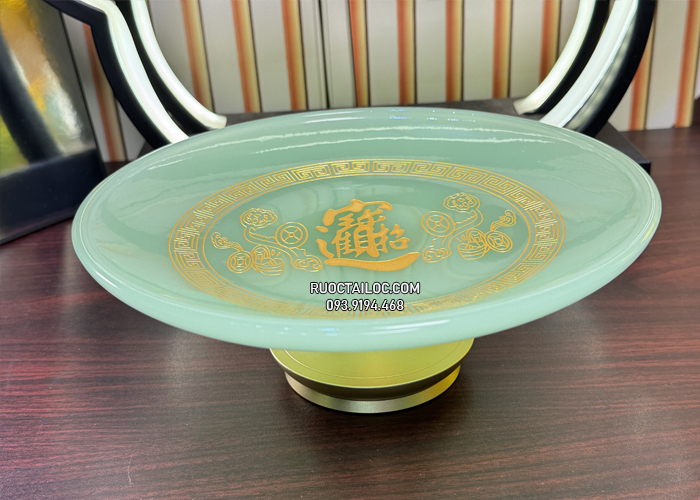 Dĩa trái cây thờ cúng chiêu tài tiến bảo bằng bột đá xanh thạch ngọc đẹp
