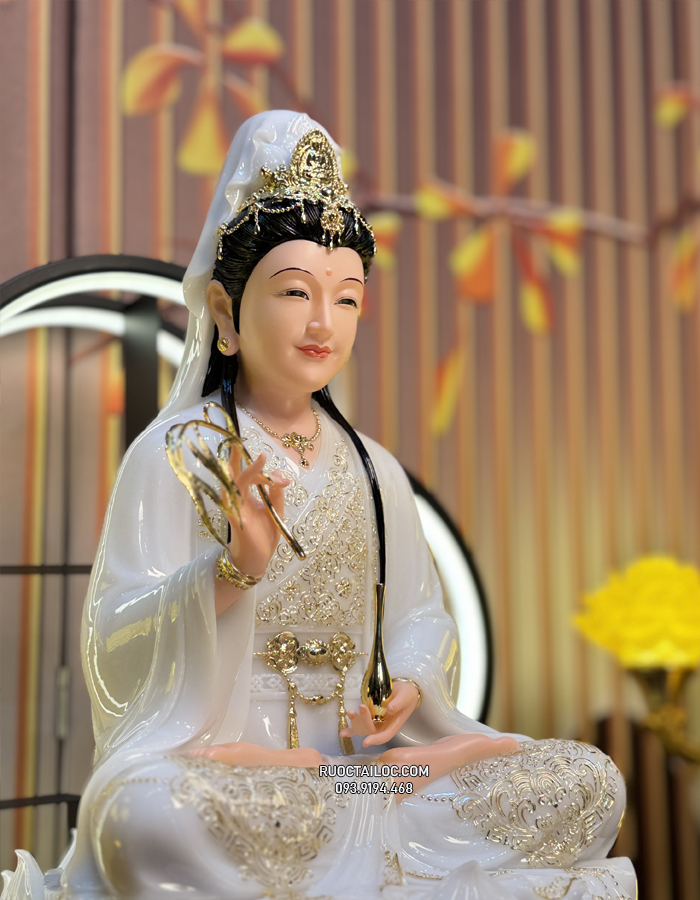 Tượng Quan Âm Bồ Tát Trắng Dát vàng đẹp