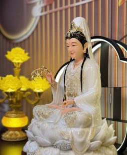 Tượng Quan Âm Bồ Tát Trắng Dát vàng đẹp