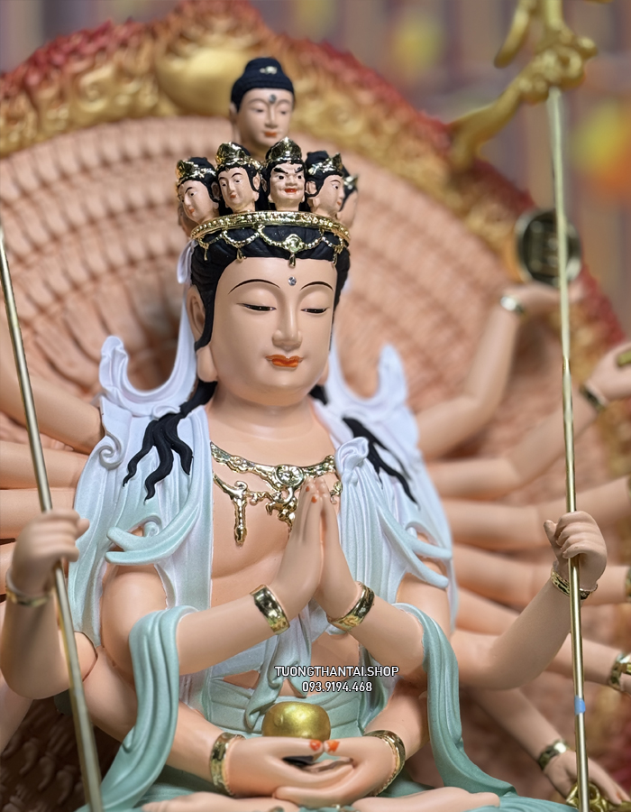 Tượng Thiên Thủ Thiên Nhãn Composite Gấm Xanh đẹp