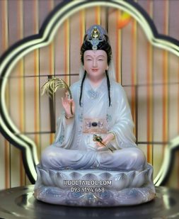 Tượng Quan Âm Bồ Tát Bằng bột đá vẽ gấm phủ mờ đẹp