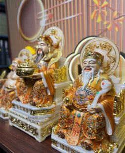 Bộ 3 ông địa thần tài thần tiền bằng bột đá áo gấm hào quang đẹp
