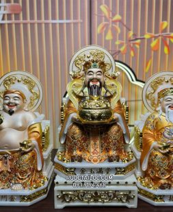 Bộ 3 ông địa thần tài thần tiền bằng bột đá áo gấm hào quang đẹp