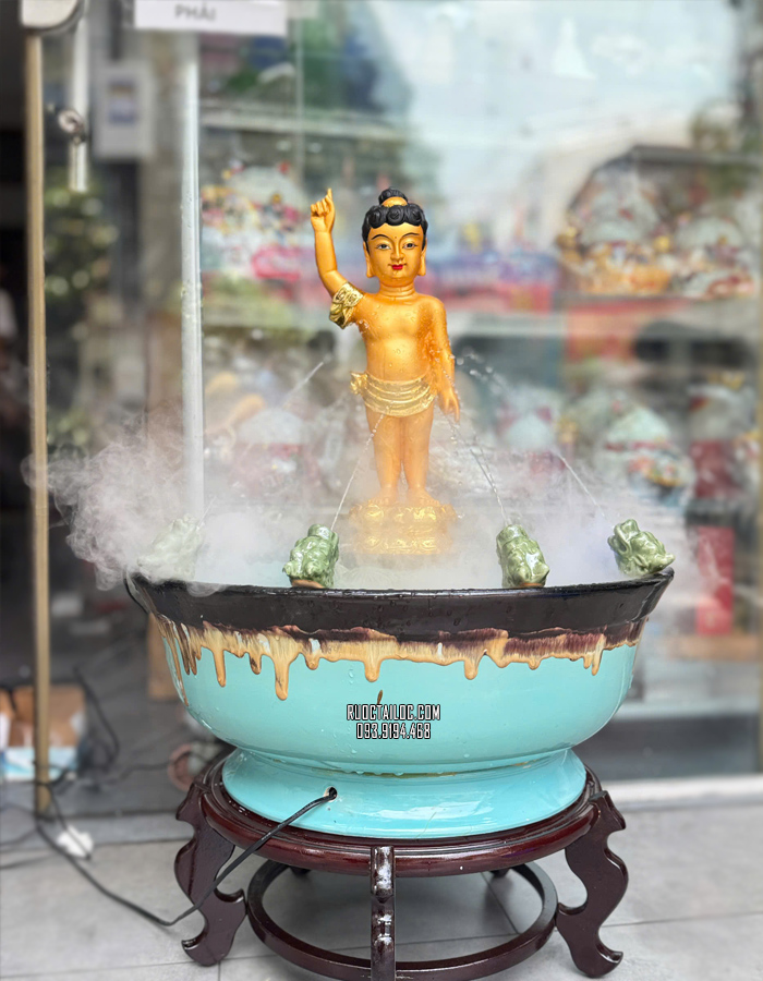 Chậu Tắm Phật bằng sứ kèm tượng và đế kê