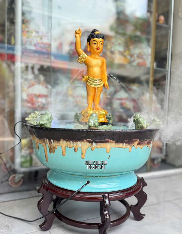 Chậu Tắm Phật bằng sứ kèm tượng và đế kê