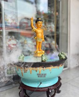 Chậu Tắm Phật bằng sứ kèm tượng và đế kê