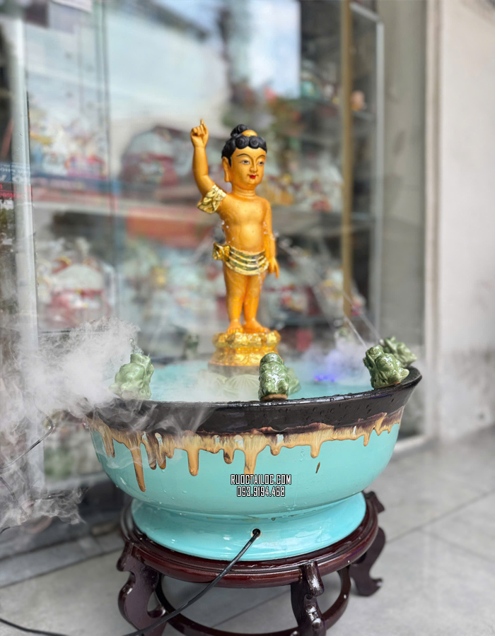Chậu Tắm Phật bằng sứ kèm tượng và đế kê