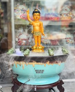 Chậu Tắm Phật bằng sứ kèm tượng và đế kê