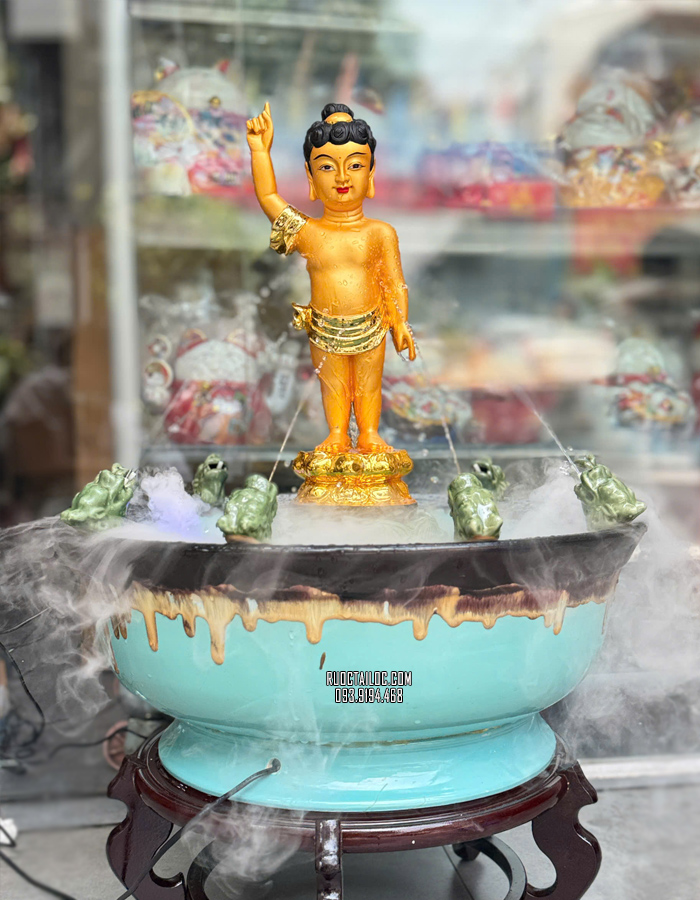 Chậu Tắm Phật bằng sứ kèm tượng và đế kê