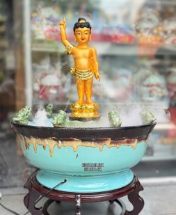 Chậu Tắm Phật bằng sứ kèm tượng và đế kê