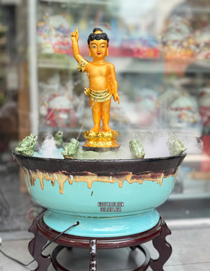 Chậu Tắm Phật bằng sứ kèm tượng và đế kê