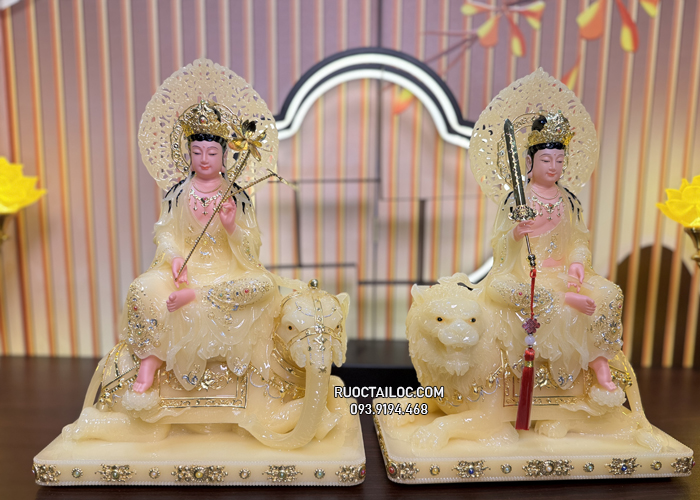 Tượng Bồ Tát Văn Thù Phổ Hiền Thạch Anh Có Hào Quang VTPH-009