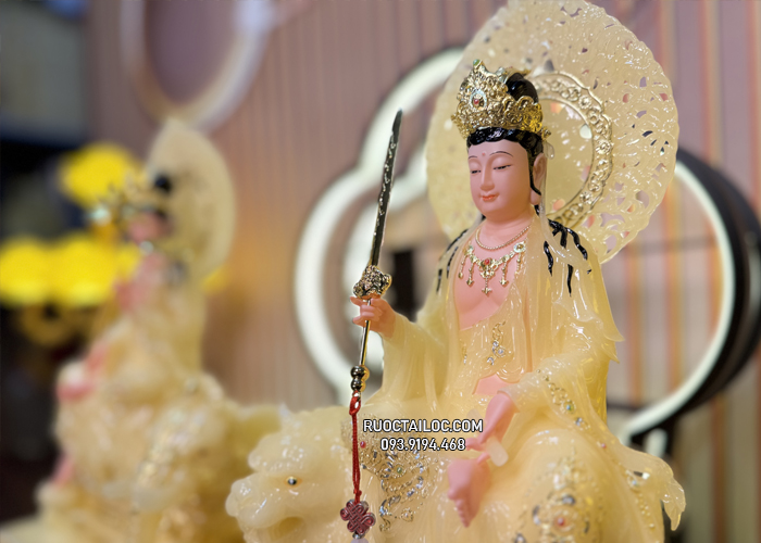Tượng Bồ Tát Văn Thù Phổ Hiền Thạch Anh Có Hào Quang VTPH-009