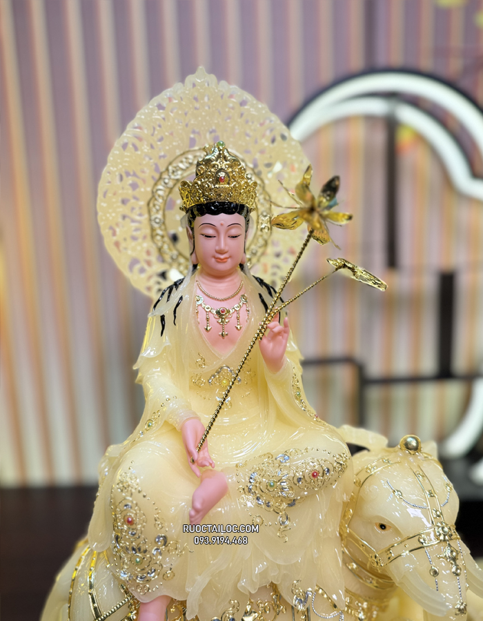 Tượng Bồ Tát Văn Thù Phổ Hiền Thạch Anh Có Hào Quang VTPH-009