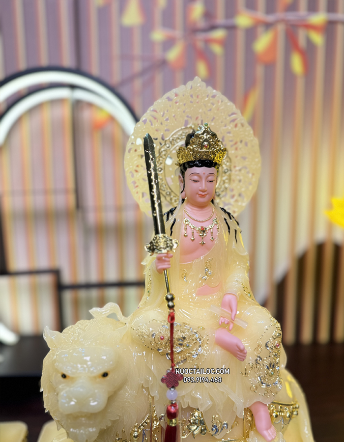 Tượng Bồ Tát Văn Thù Phổ Hiền Thạch Anh Có Hào Quang VTPH-009