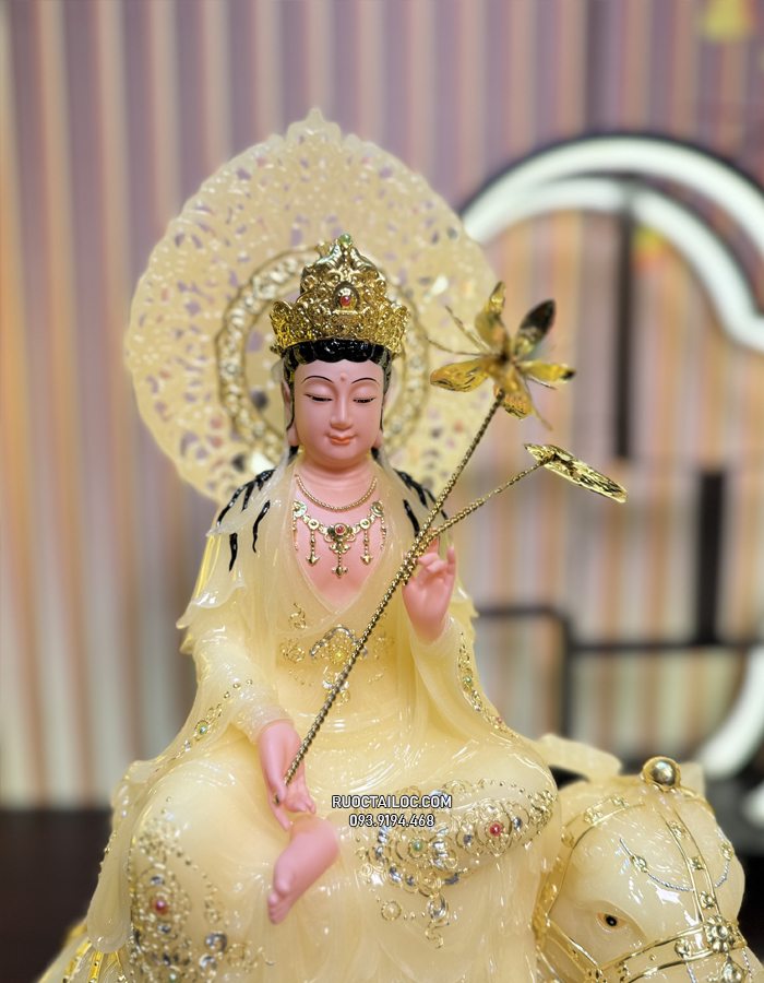 Tượng Bồ Tát Văn Thù Phổ Hiền Thạch Anh Có Hào Quang VTPH-009
