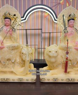 tôn tượng bồ tát văn thù phổ hiền thạch anh có hào quang