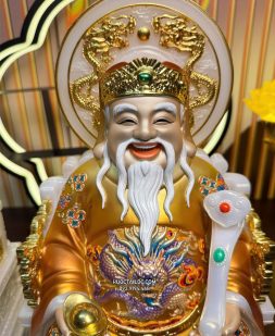 tượng Ông Địa Thần Tài bằng bột đá áo gấm vàng có hào quang đẹp