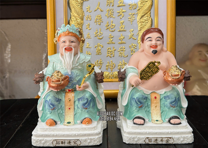 Tượng Ông Địa Thần Tài Bằng Sứ Xanh 