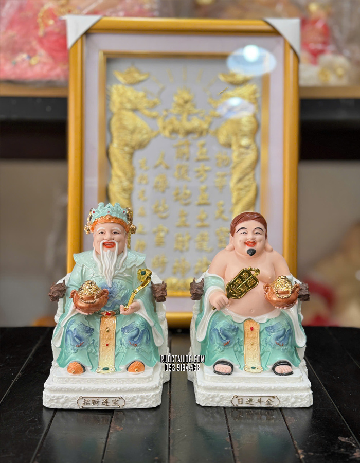 Tượng Ông Địa Thần Tài Bằng Sứ Xanh 